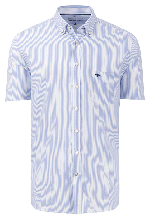 Fynch-Hatton Striped Oxford Short Sleeve Button-Down Overhemd Blue Melange