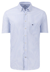 Fynch-Hatton Striped Oxford Short Sleeve Button-Down Shirt Blue Melange