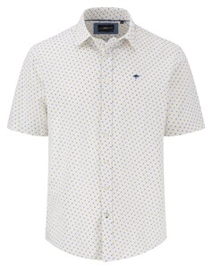 Fynch-Hatton Striped Squares Pattern Short Sleeve Kent Collar Overhemd Vivid Yellow