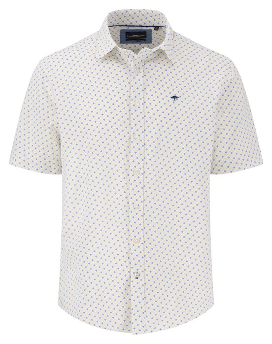 Fynch-Hatton Striped Squares Pattern Short Sleeve Kent Collar Overhemd Vivid Yellow