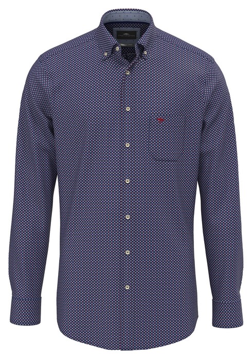 Fynch-Hatton Structure Pattern Button-Down Overhemd Garnet Red-Multi
