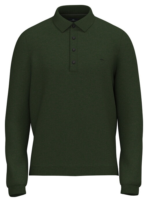 Fynch-Hatton Structured Cotton Polo Pullover Trui Donker Khaki