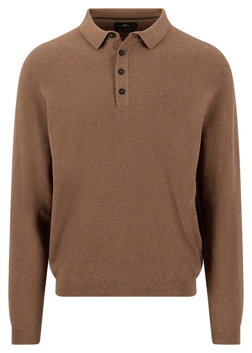 Fynch-Hatton Structured Cotton Polo Pullover Trui Elephant Grey