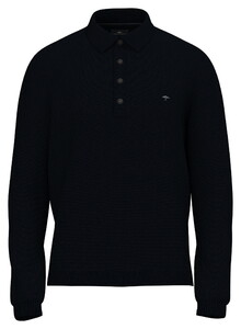 Fynch-Hatton Structured Cotton Polo Pullover Trui Navy
