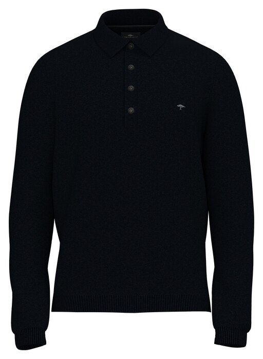 Fynch-Hatton Structured Cotton Polo Pullover Trui Navy