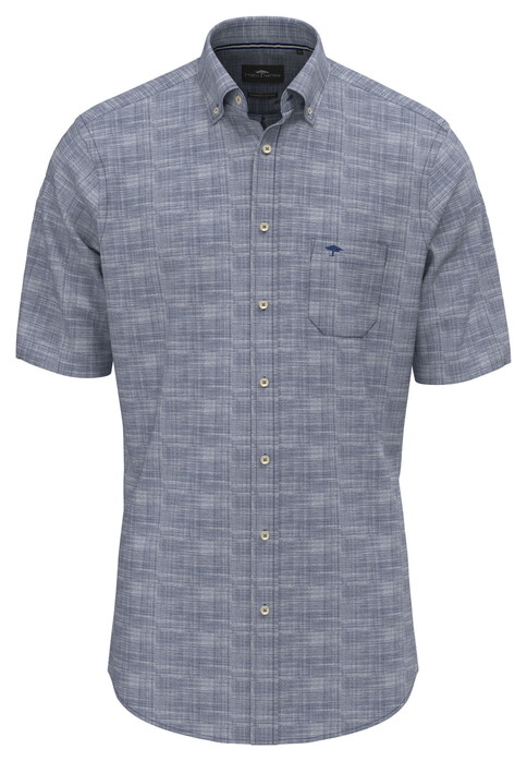 Fynch-Hatton Subtle Check Slub Cotton Overhemd Navy