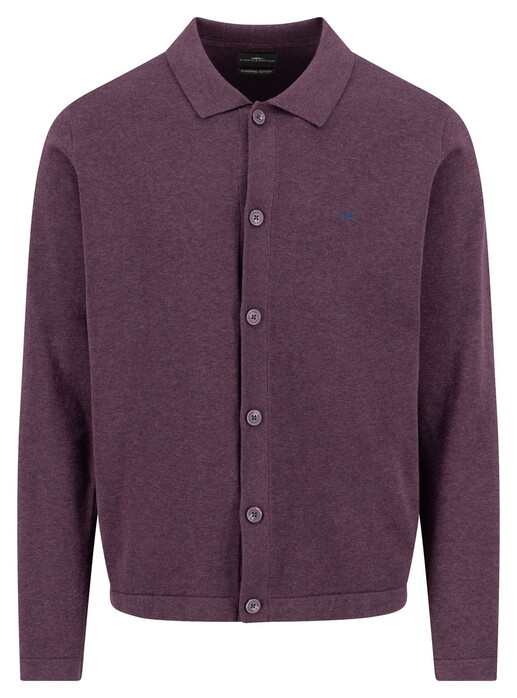 Fynch-Hatton Subtle Cotton Mélange Buttoned Superfine Cotton Cardigan Aubergine