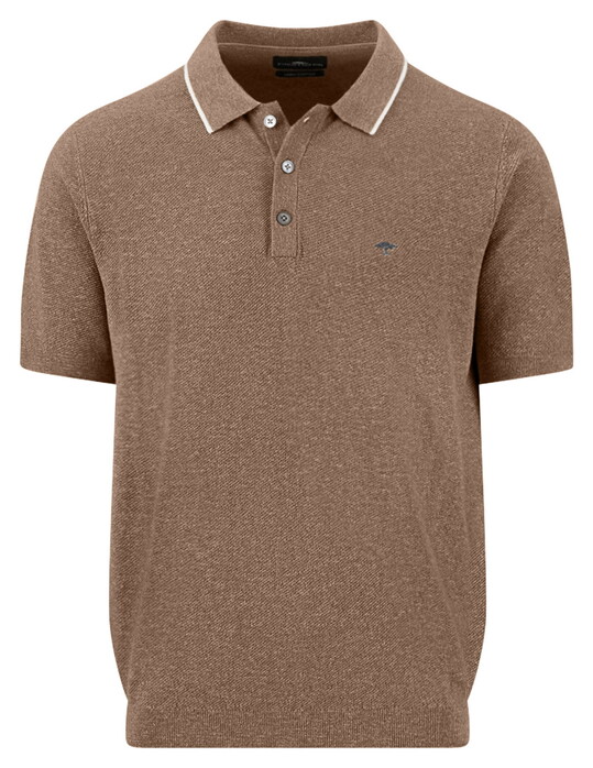 Fynch-Hatton Subtle Faux-Uni Structure Cotton Linnen Polo Elephant Grey