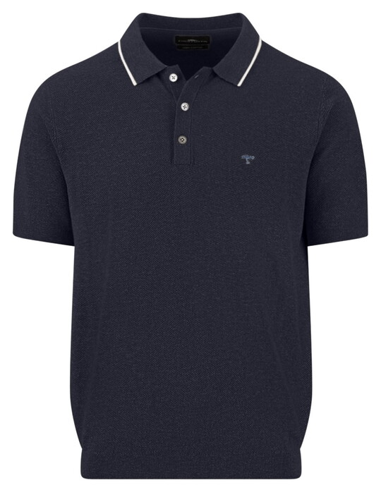 Fynch-Hatton Subtle Faux-Uni Structure Cotton Linnen Polo Navy