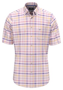 Fynch-Hatton Summer Oxford Check Short Sleeve Overhemd Peony-Multi