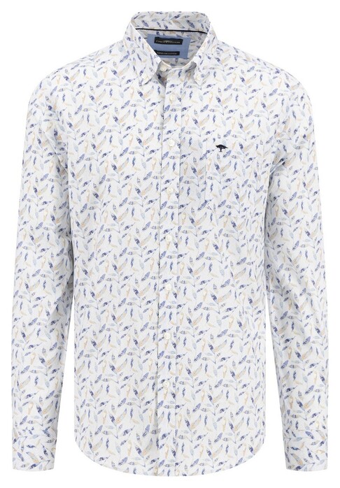 Fynch-Hatton Superfine Cotton Allover Small Leaves Pattern Overhemd Splashy Ocean