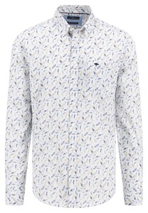 Fynch-Hatton Superfine Cotton Allover Small Leaves Pattern Shirt Splashy Ocean