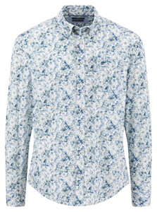 Fynch-Hatton Superfine Cotton Premium Floral Pattern Overhemd Harbor Blue