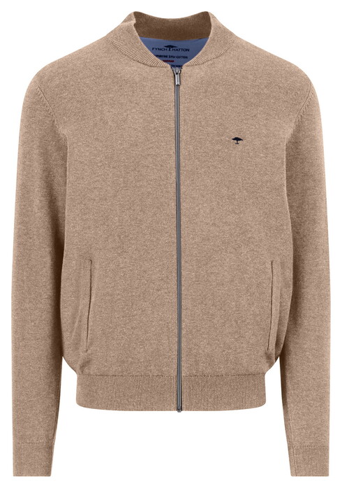 Fynch-Hatton Superfine Cotton Zip Cardigan College Collar Taupe