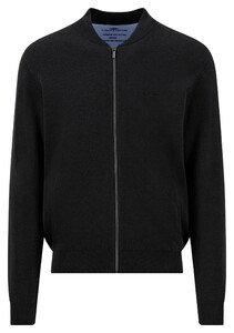 Fynch-Hatton Superfine Cotton Zip Cardigan College Collar Vest Zwart
