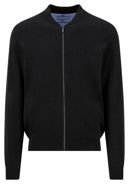 Fynch-Hatton Superfine Cotton Zip Cardigan College Collar Vest Zwart