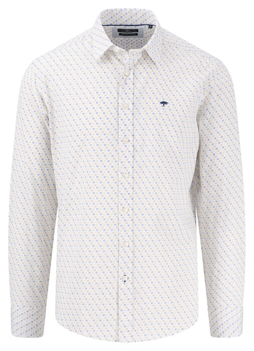 Fynch-Hatton Supersoft Cotton Dot Pattern Subtle Structure Kent Overhemd Beige-Blauw