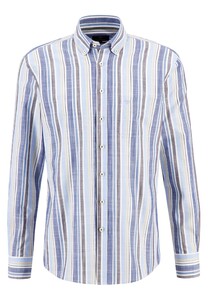Fynch-Hatton Supersoft Cotton Summer Bold Stripes Button Down Overhemd Midnight
