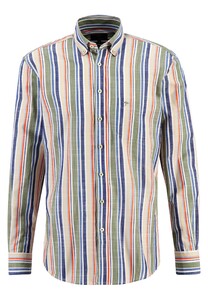 Fynch-Hatton Supersoft Cotton Summer Bold Stripes Button Down Shirt Dusty Olive
