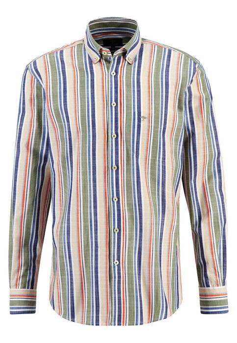 Fynch-Hatton Supersoft Cotton Summer Bold Stripes Button Down Shirt Dusty Olive