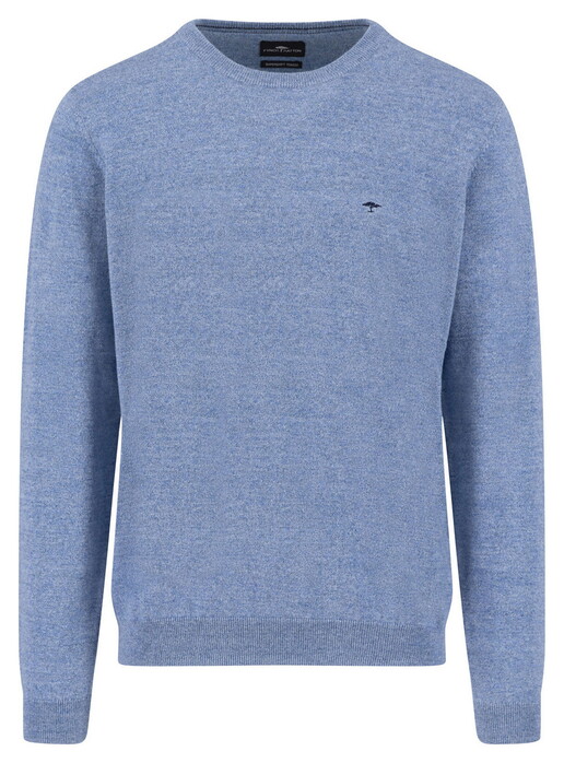 Fynch-Hatton Supersoft Touch O-Neck Cotton Wool Blend Trui Crystal Blue