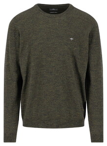 Fynch-Hatton Supersoft Touch O-Neck Cotton Wool Blend Trui Dark Ivy