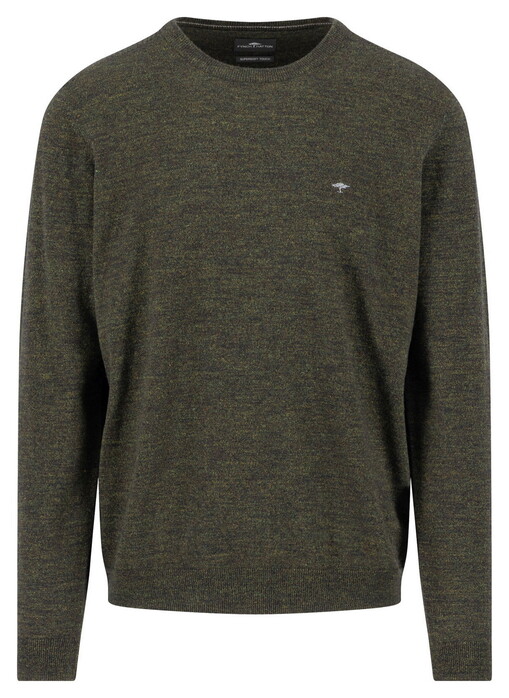 Fynch-Hatton Supersoft Touch O-Neck Cotton Wool Blend Trui Dark Ivy