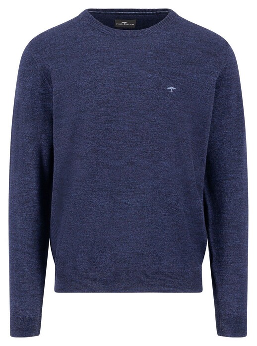 Fynch-Hatton Supersoft Touch O-Neck Cotton Wool Blend Trui Navy