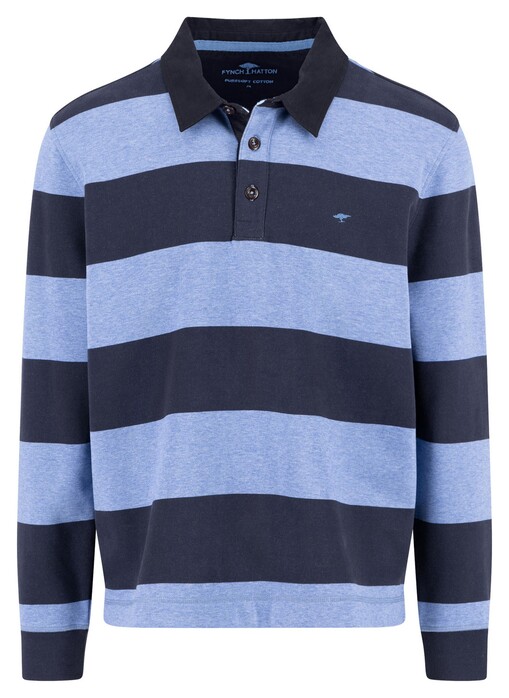 Fynch-Hatton Sweat Rugby Striped Polo Collar Trui Crystal Blue