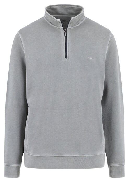 Fynch-Hatton Sweat Troyer Zip Garment Dyed Trui Licht Grijs