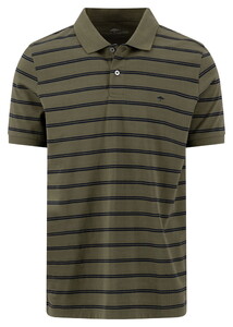 Fynch-Hatton Textured Striped Cotton Polo Donker Khaki