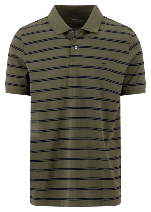 Fynch-Hatton Textured Striped Cotton Poloshirt Dark Khaki