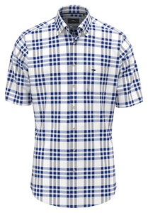 Fynch-Hatton Triple Combi Check Short Sleeve Overhemd Strong Blue