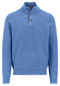 Fynch-Hatton Troyer Button Allover Texture Trui Crystal Blue