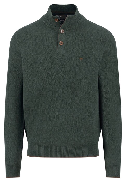 Fynch-Hatton Troyer Button Allover Texture Trui Dark Ivy