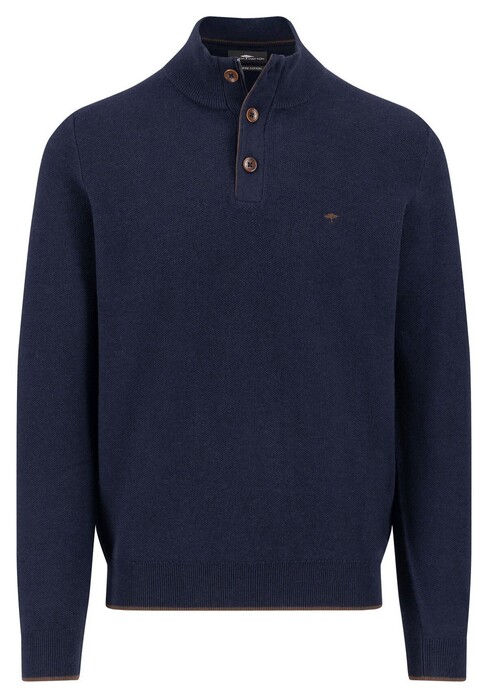 Fynch-Hatton Troyer Button Allover Texture Trui Navy