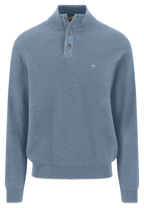 Fynch-Hatton Troyer Button Zip Structure Knit Trui Air Blue