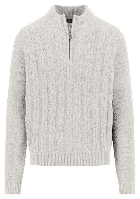 Fynch-Hatton Troyer Zip Cable Knit Donegal Pullover Winter White