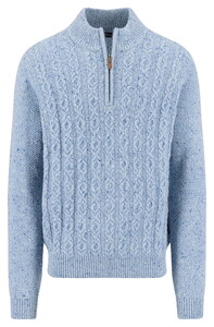 Fynch-Hatton Troyer Zip Cable Knit Donegal Trui Crystal Blue