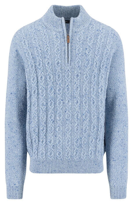 Fynch-Hatton Troyer Zip Cable Knit Donegal Trui Crystal Blue