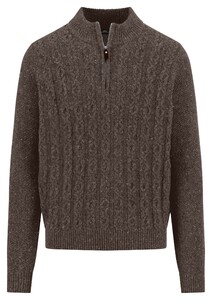 Fynch-Hatton Troyer Zip Cable Knit Donegal Trui Dark Chocolate