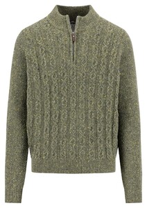Fynch-Hatton Troyer Zip Cable Knit Donegal Trui Dark Ivy