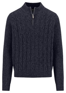 Fynch-Hatton Troyer Zip Cable Knit Donegal Trui Navy