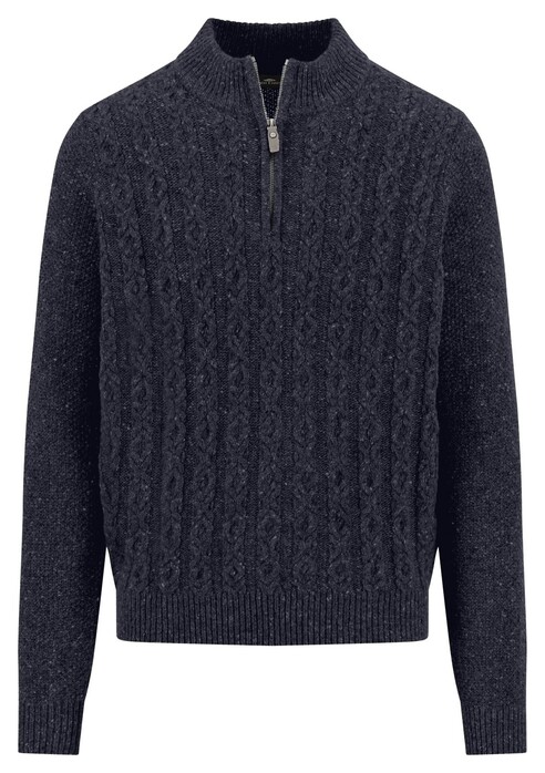 Fynch-Hatton Troyer Zip Cable Knit Donegal Trui Navy