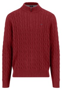Fynch-Hatton Troyer Zip Cable Knit Supersoft Cotton Pullover Garnet Red