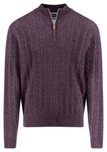 Fynch-Hatton Troyer Zip Cable Knit Trui Aubergine