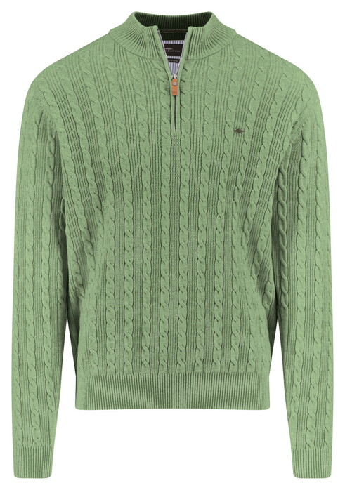 Fynch-Hatton Troyer Zip Cable Knit Trui Avocado