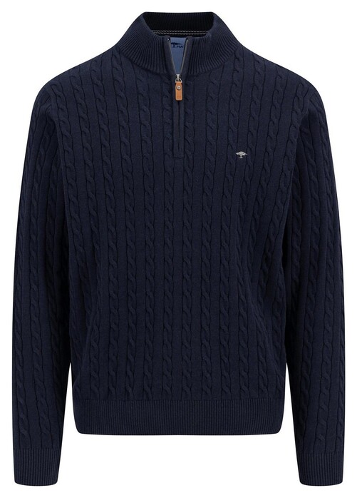 Fynch-Hatton Troyer Zip Cotton Cable Knit Trui Navy