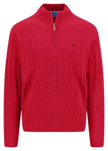 Fynch-Hatton Troyer Zip Cotton Cable Knit Trui Poppy Red