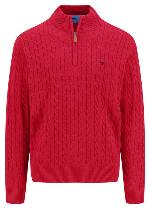 Fynch-Hatton Troyer Zip Cotton Cable Knit Trui Poppy Red